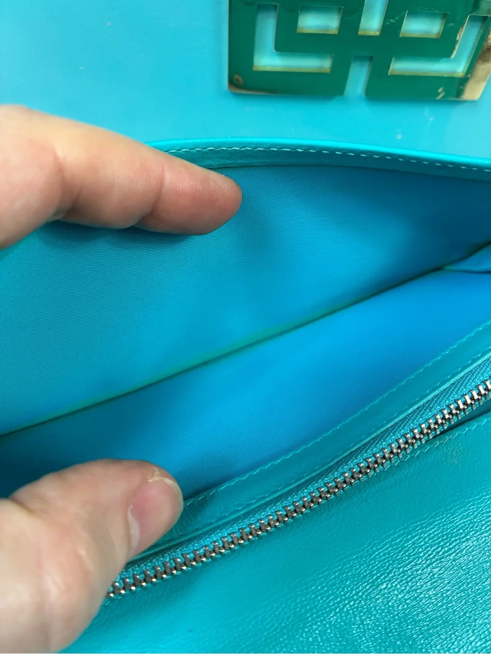 Christian Dior Black Leather Cannage Snap Wallet Teal Interior - Fair Condition